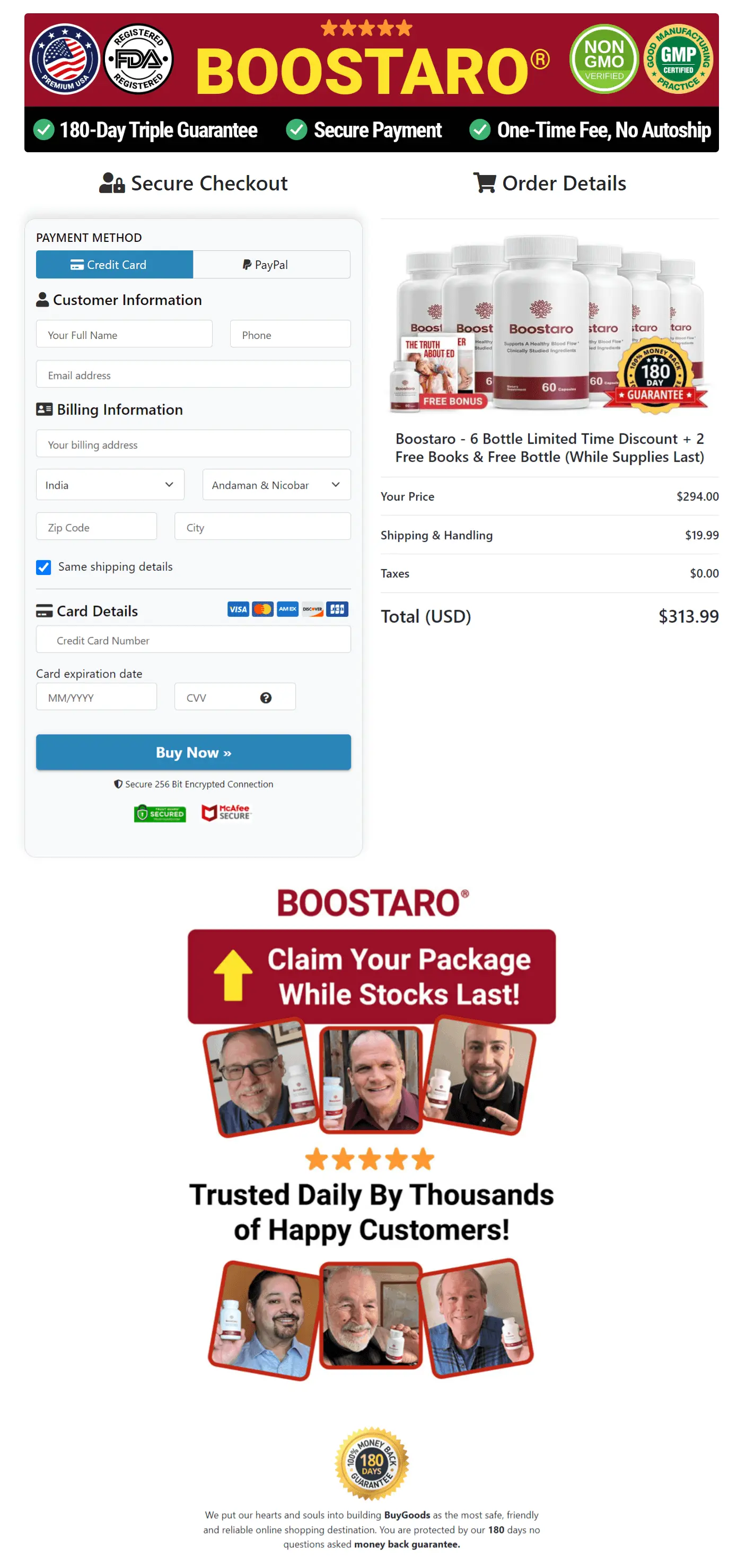 Boostaro secure checkout page